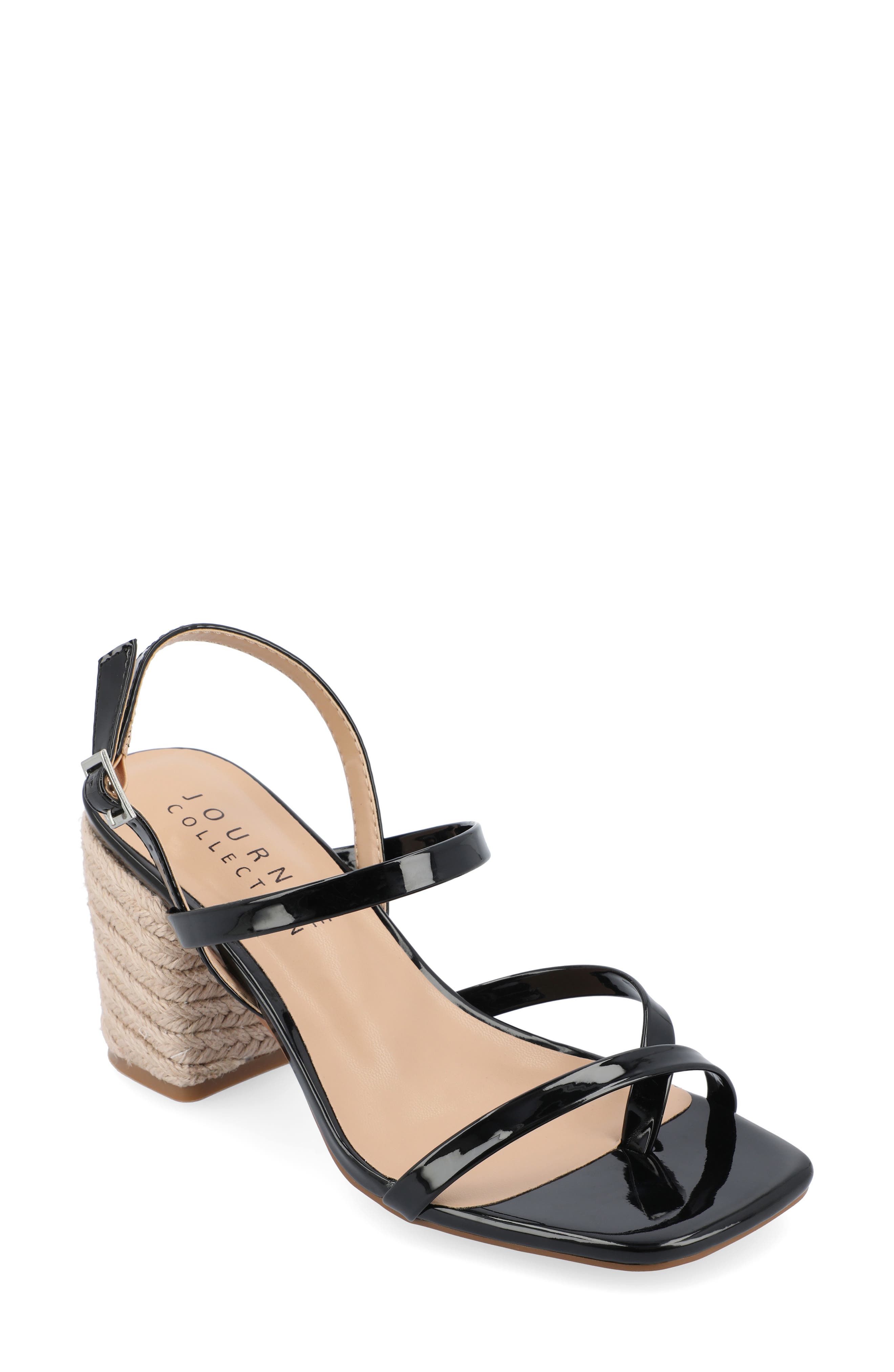 Journee Collection Olivina Jute Block Heel Slingback Sandal, Main, color, Black