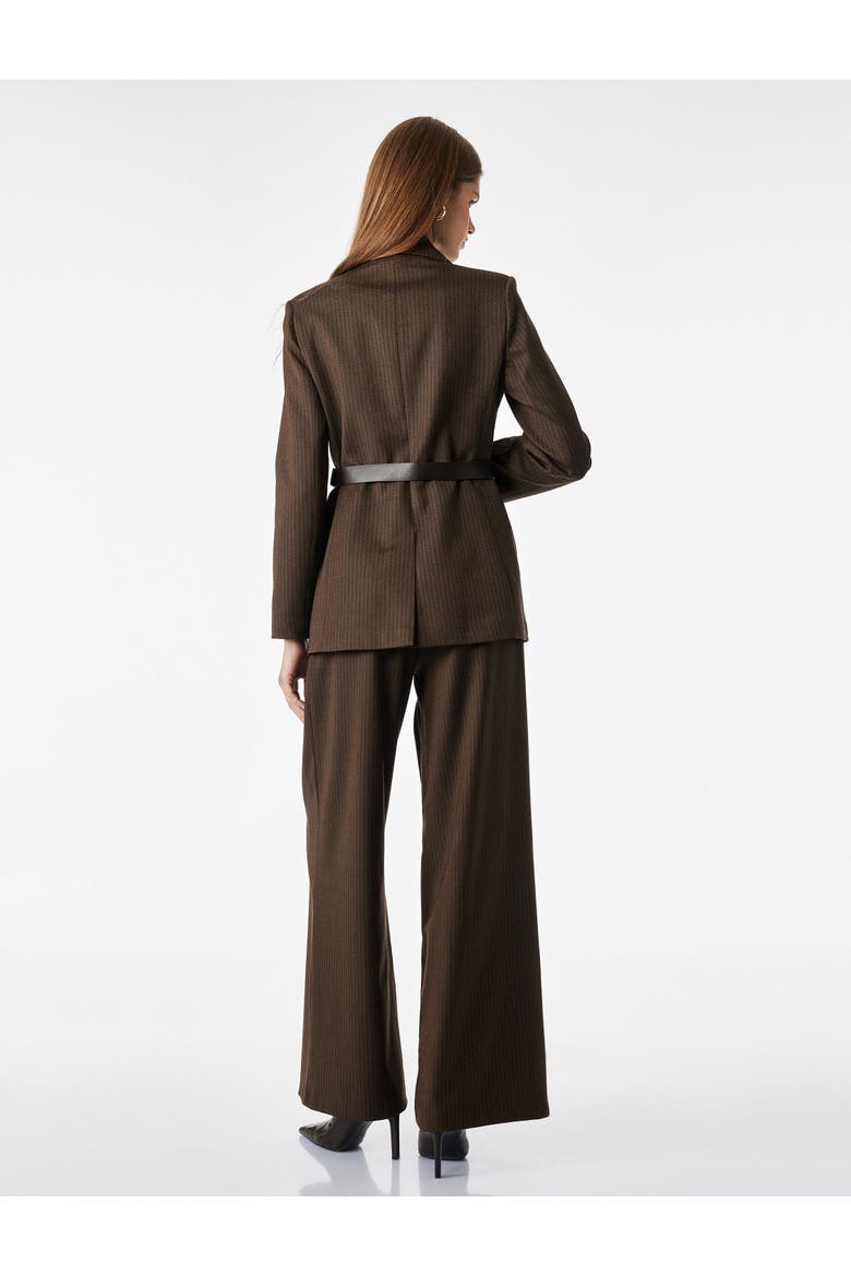 Long Sleeve Double-Breasted Belted Striped Blazer, Alternate, color, BROWN STRIPE