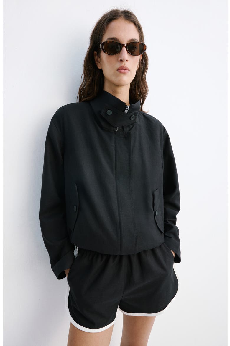 Piped Pull-On Woven Shorts, Alternate, color, BLACK