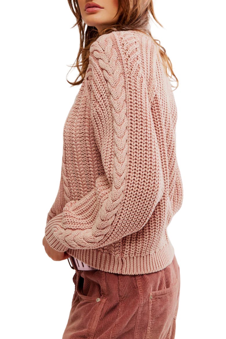 Frankie Cable Cotton Sweater, Alternate, color, MISTY ROSE