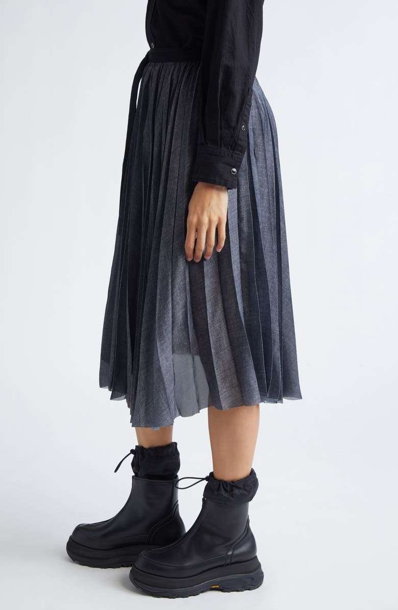 Sacai Mixed Media Midi Skirt, Alternate, color, Black