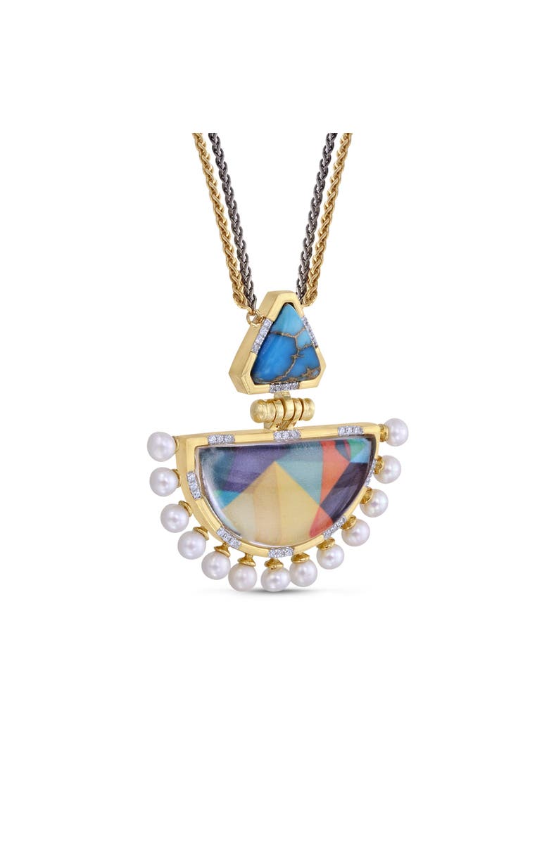 LuvMyJewelry My Colorful Legacy Turquoise Gemstone Diamond Pearl Yellow Gold Plated Silver Necklace, Alternate, color,
