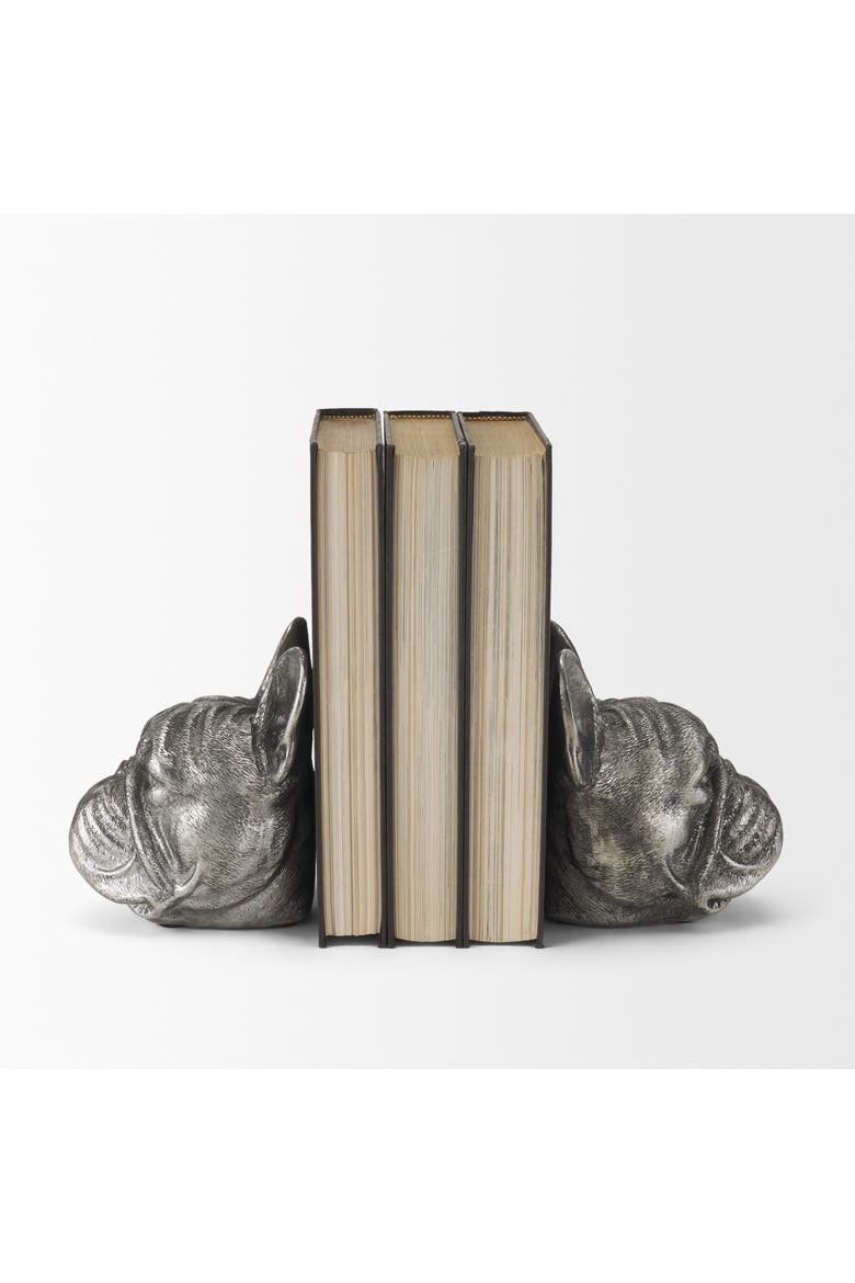 Bruno Set of 2 American Bulldog Bookends, Alternate, color, Metallic Silver