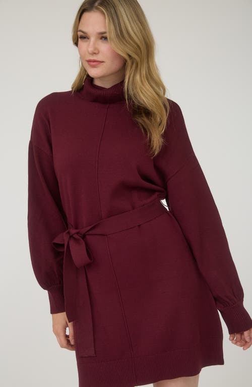 August Sky Long Sleeve Turtleneck Sweater Minidress In Burgundy