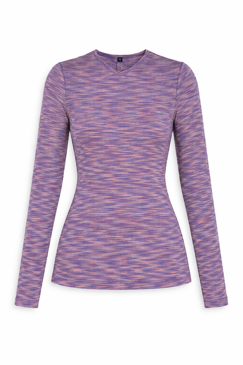 Heather Striped V-Neck Tee - Long Sleeve, Heather Knit, Alternate, color, Yellow
