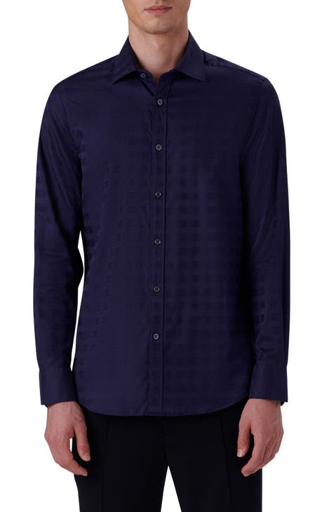 Shaped Fit Plaid Jacquard Button-Up Shirt