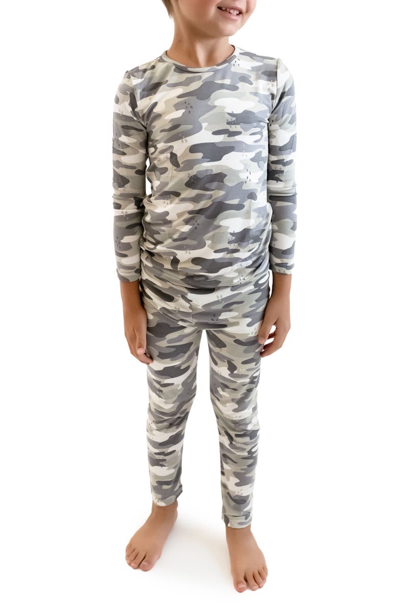 Bellabu Bear Kids' Grey Camo Fitted Two-Piece Pajamas, Alternate, color, 