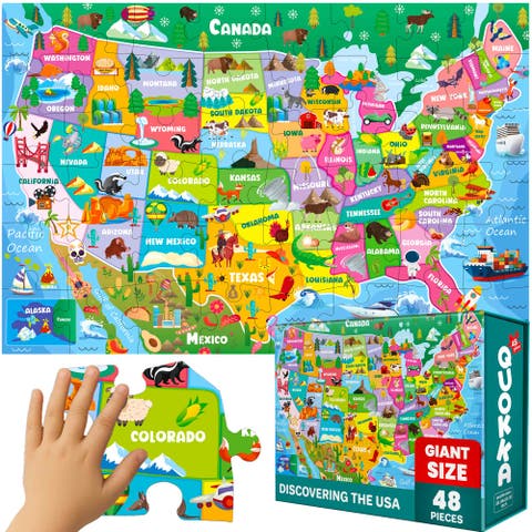 Giant Floor Puzzle for Kids - 48-Piece Jigsaw Puzzles with USA, World Map, City, and Vehicle Themes
