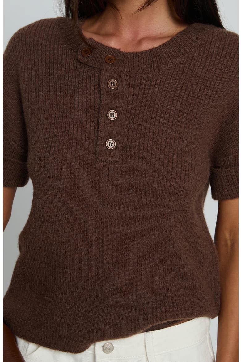 Brandii Short Sleeve Henley Sweater, Alternate, color, CHOCOLATE