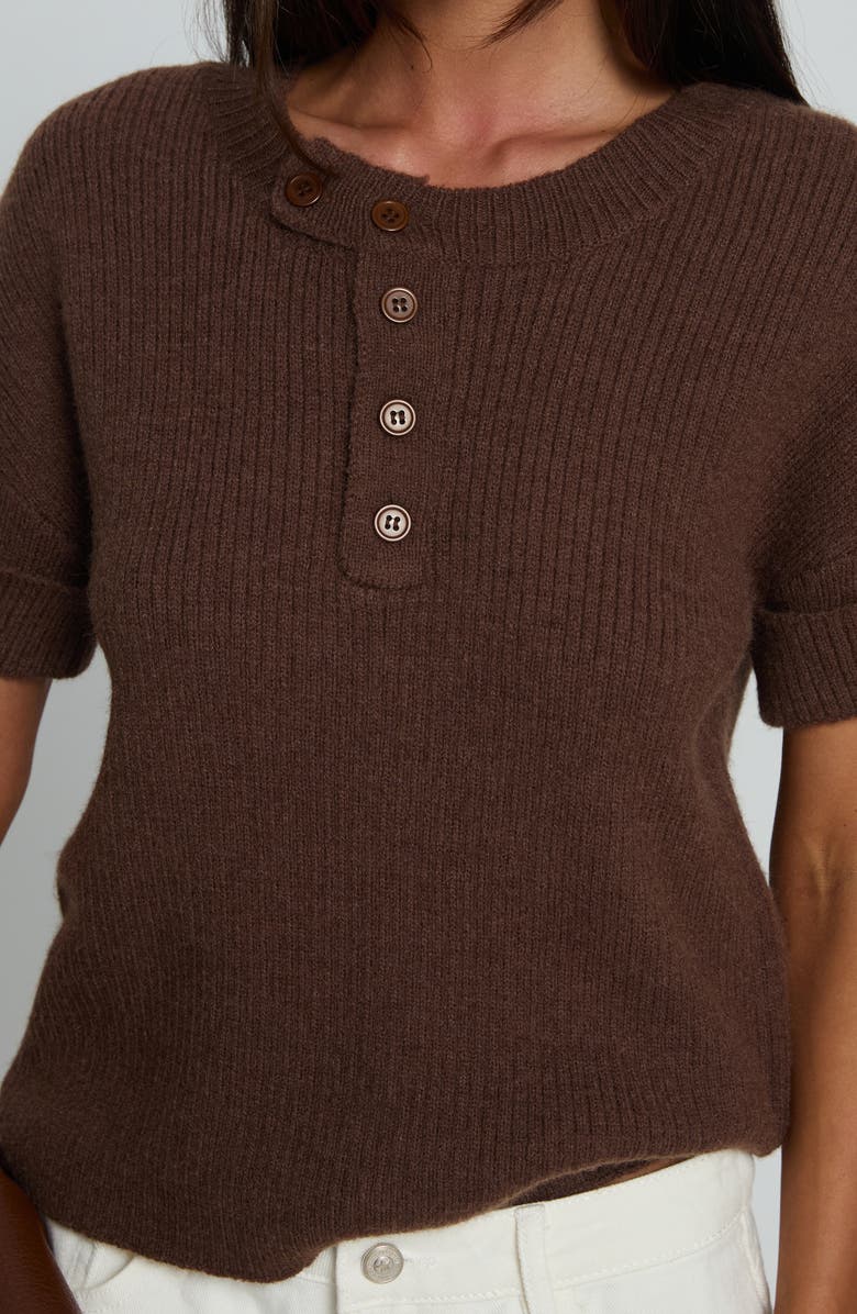 Princess Polly Brandii Short Sleeve Henley Sweater, Alternate, color, Chocolate