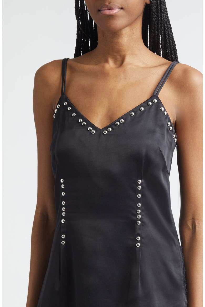 Iris Studded Frayed Satin Camisole, Alternate, color, BLACK