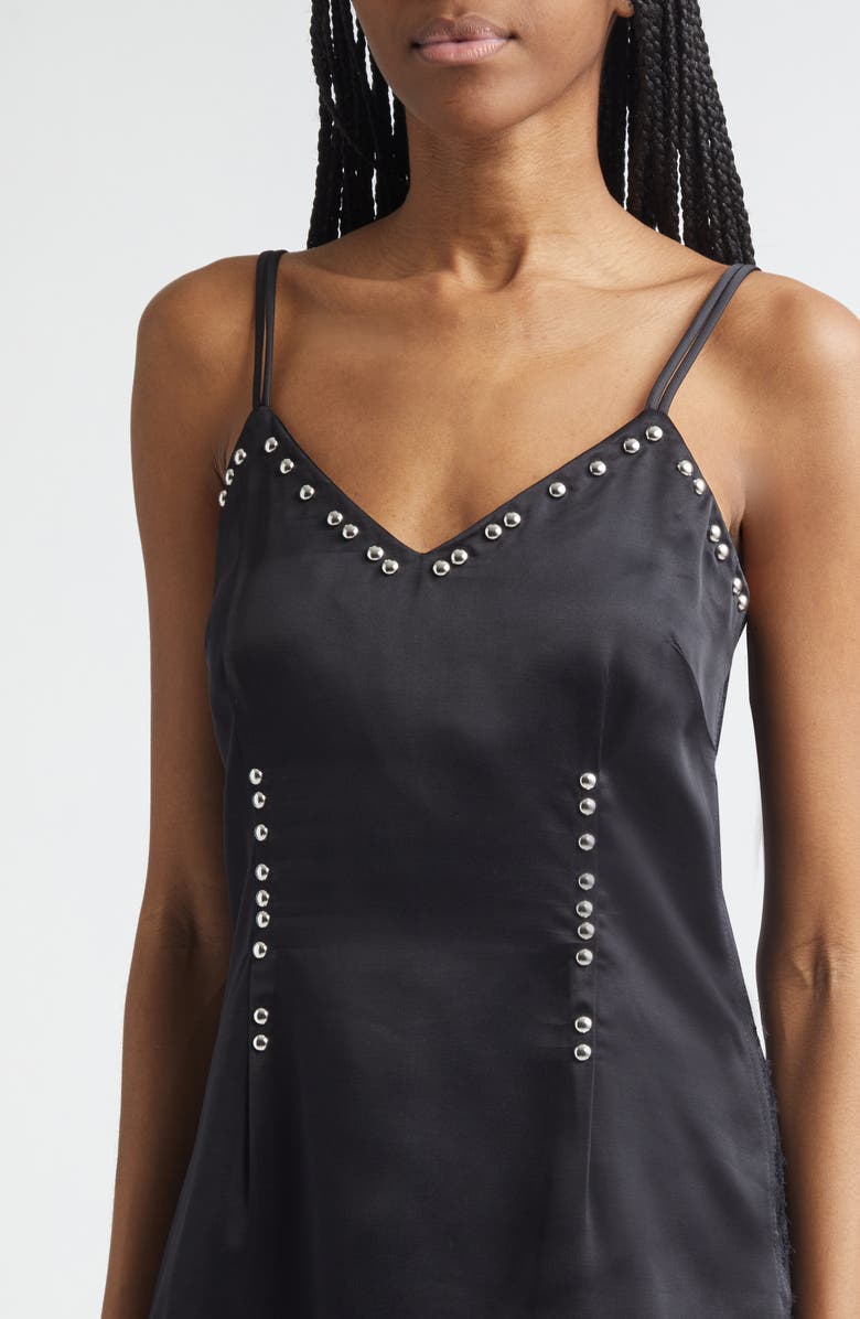 Wales Bonner Iris Studded Frayed Satin Camisole, Alternate, color, Black