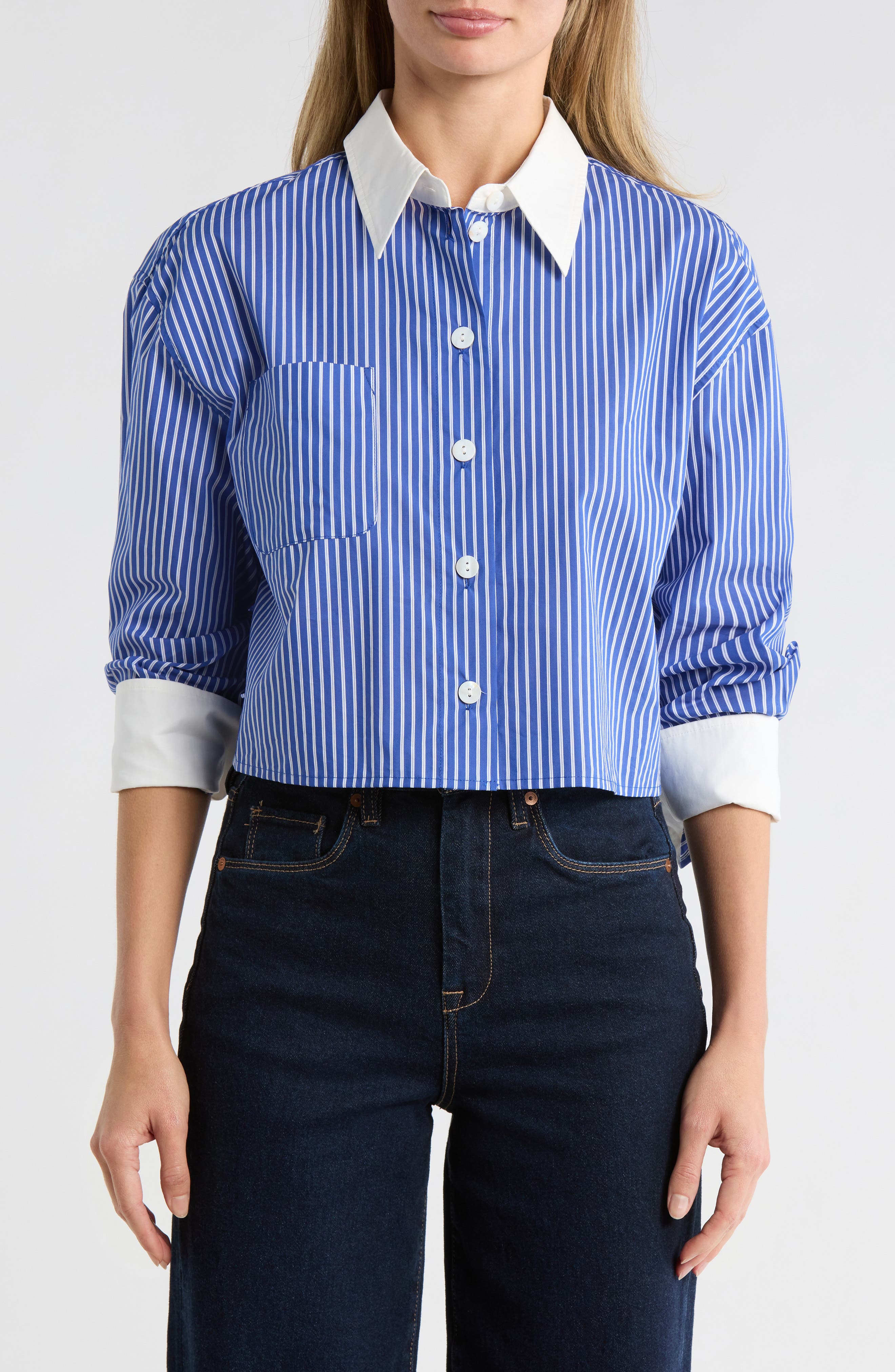 AREA STARS Anitra Stripe Crop Button-Up Shirt