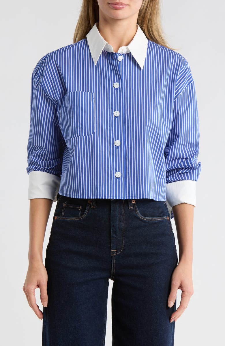 AREA STARS Anitra Stripe Crop Button-Up Shirt, Main, color, Blue