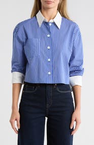 AREA STARS Anitra Stripe Crop Button-Up Shirt
