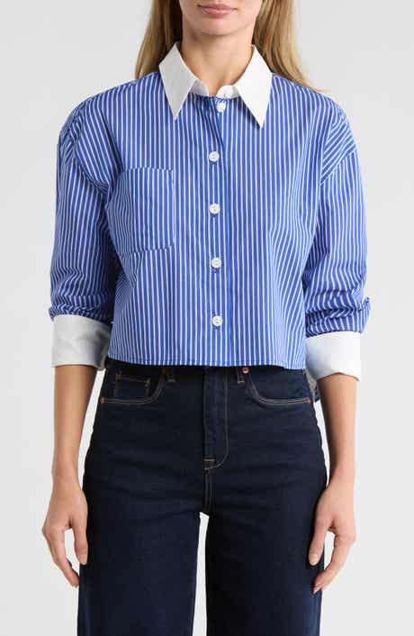 AREA STARS Anitra Stripe Crop Button-Up Shirt