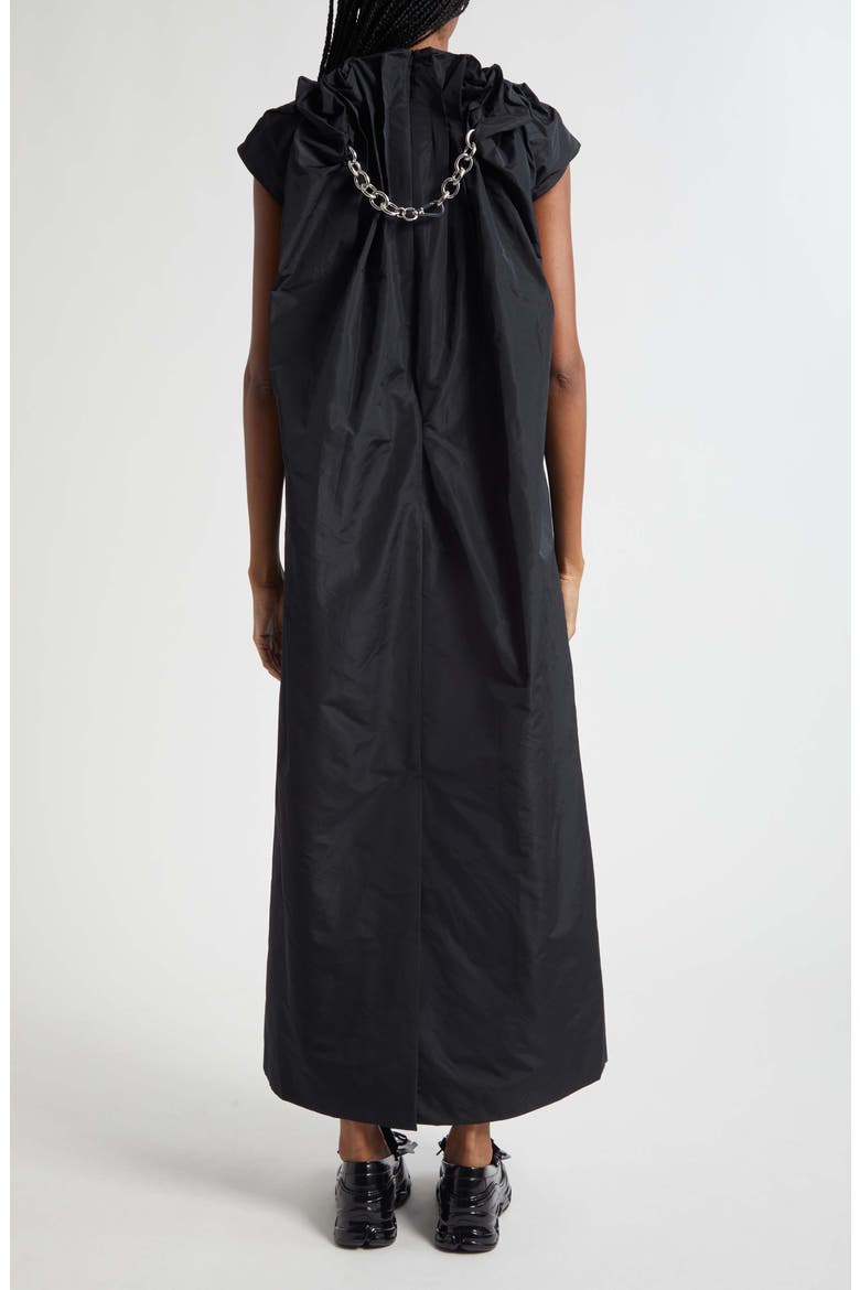 Fitted Back Ruched Detail Chain Taffeta Maxi Dress, Alternate, color, BLACK
