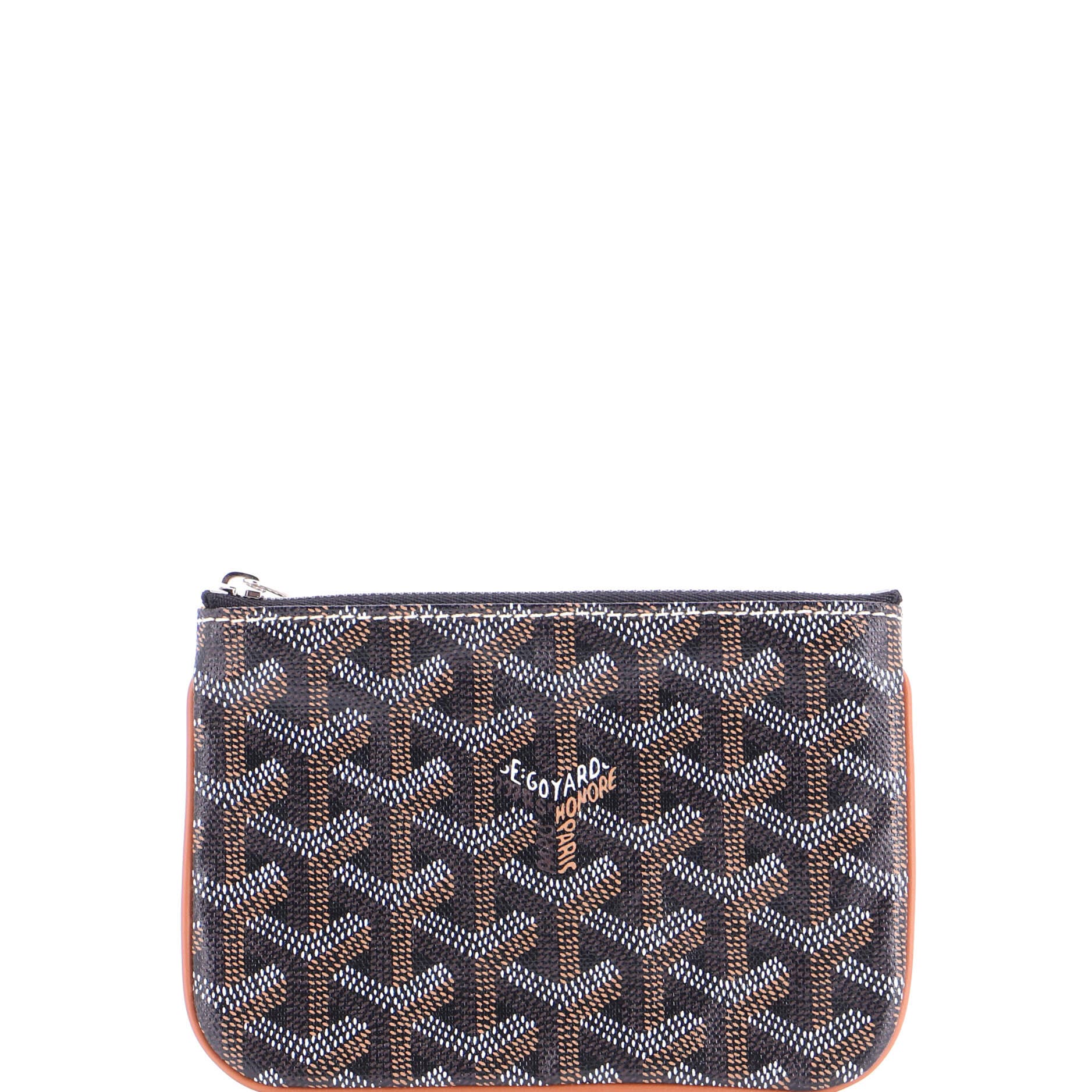 Pre-Owned Goyard Senat Zip Pouch Coated Canvas Mini, Main, color, Brown