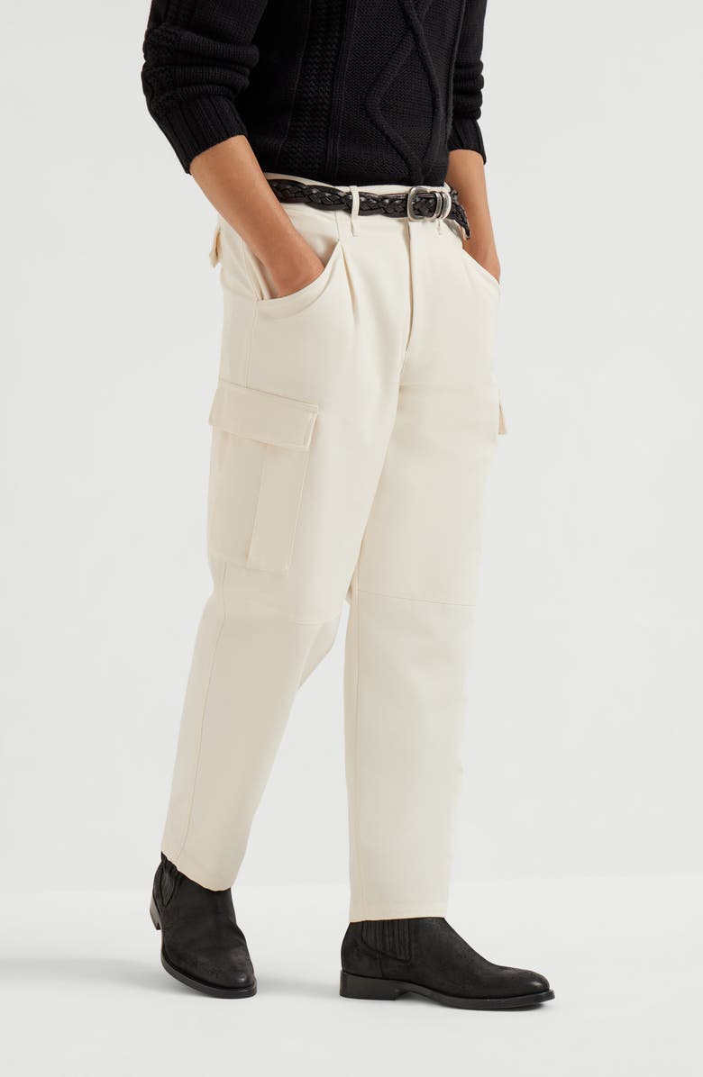 Brunello Cucinelli Leisure fit trousers with cargo pockets, Alternate, color, Panama