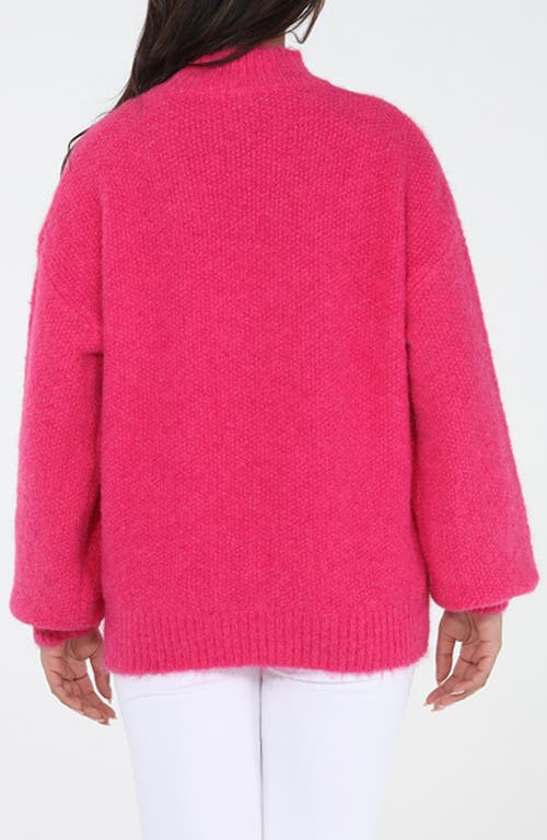 Rain And Rose Rhinestone Embellished Floral Turtleneck Sweater In Pink