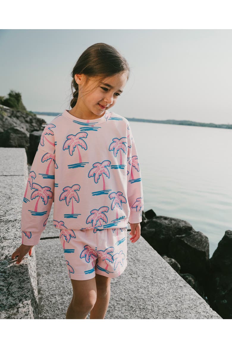 French Terry Long Sleeve Palm Sweatshirt, Alternate, color, Light Pink Palm Print