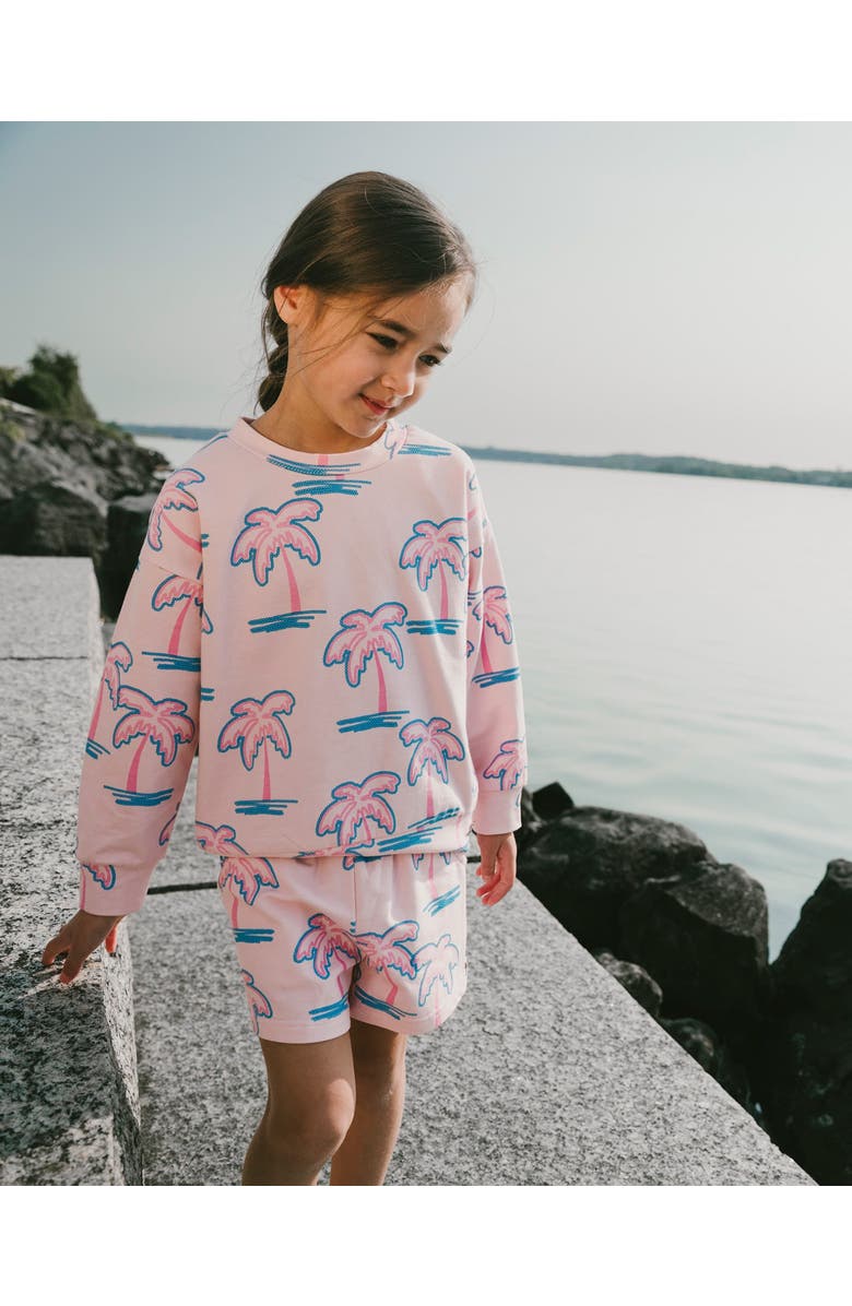 Deux par Deux French Terry Long Sleeve Palm Sweatshirt, Alternate, color, Light Pink Palm Print