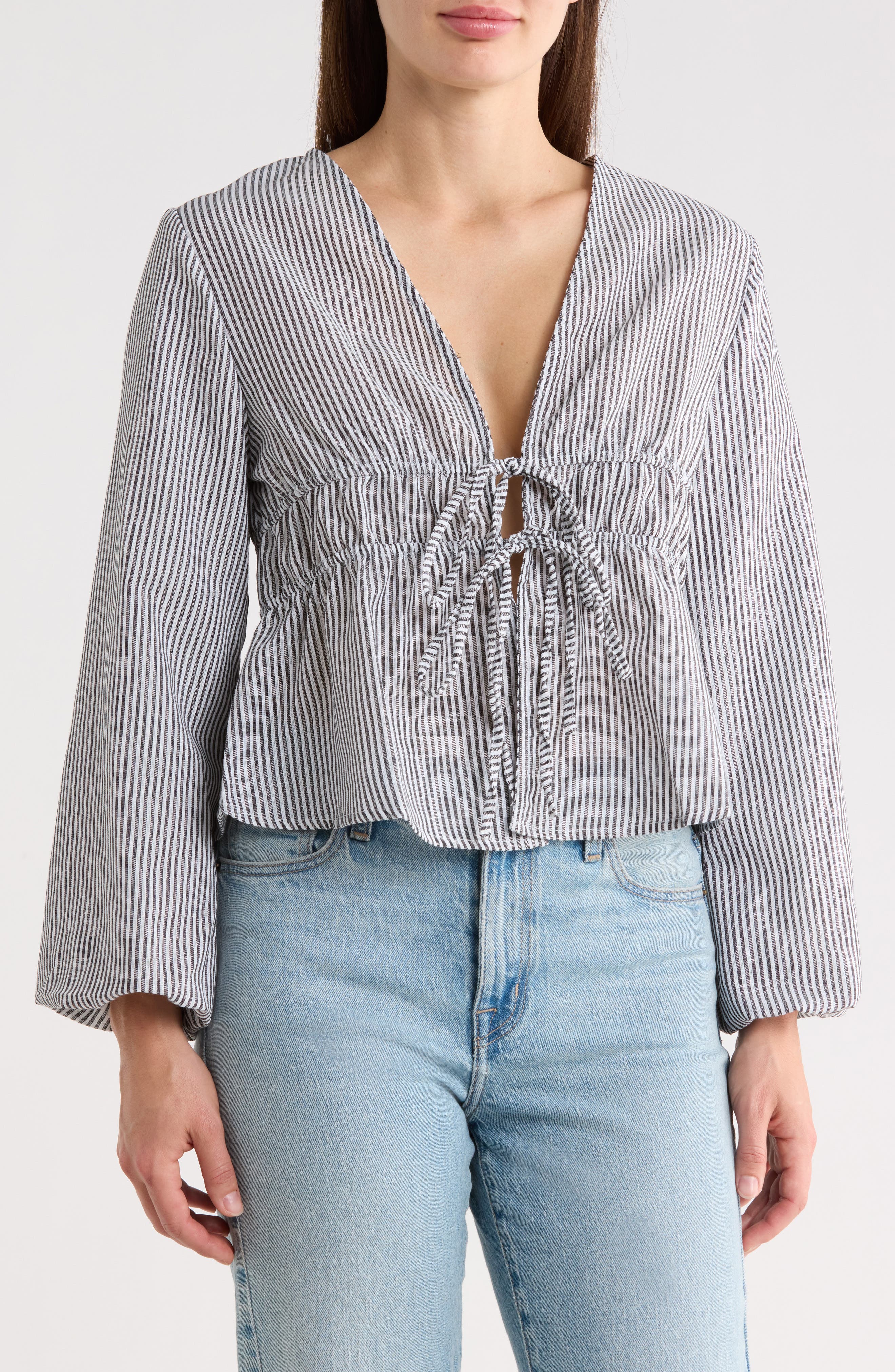 Forgotten Grace Stripe Tie Front Shirt