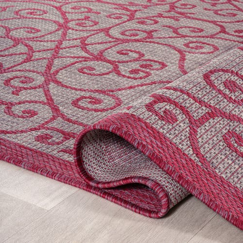 Jonathan Y Madrid Vintage Filigree Textured Weave Indoor/outdoor Area Rug In Light Gray/fuchsia