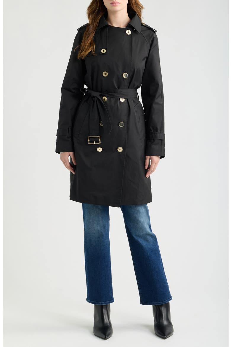 Hooded Trench Coat, Alternate, color, BLACK