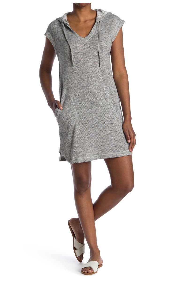 MAX STUDIO French Terry Short Sleeve Hooded Dress, Main, color,