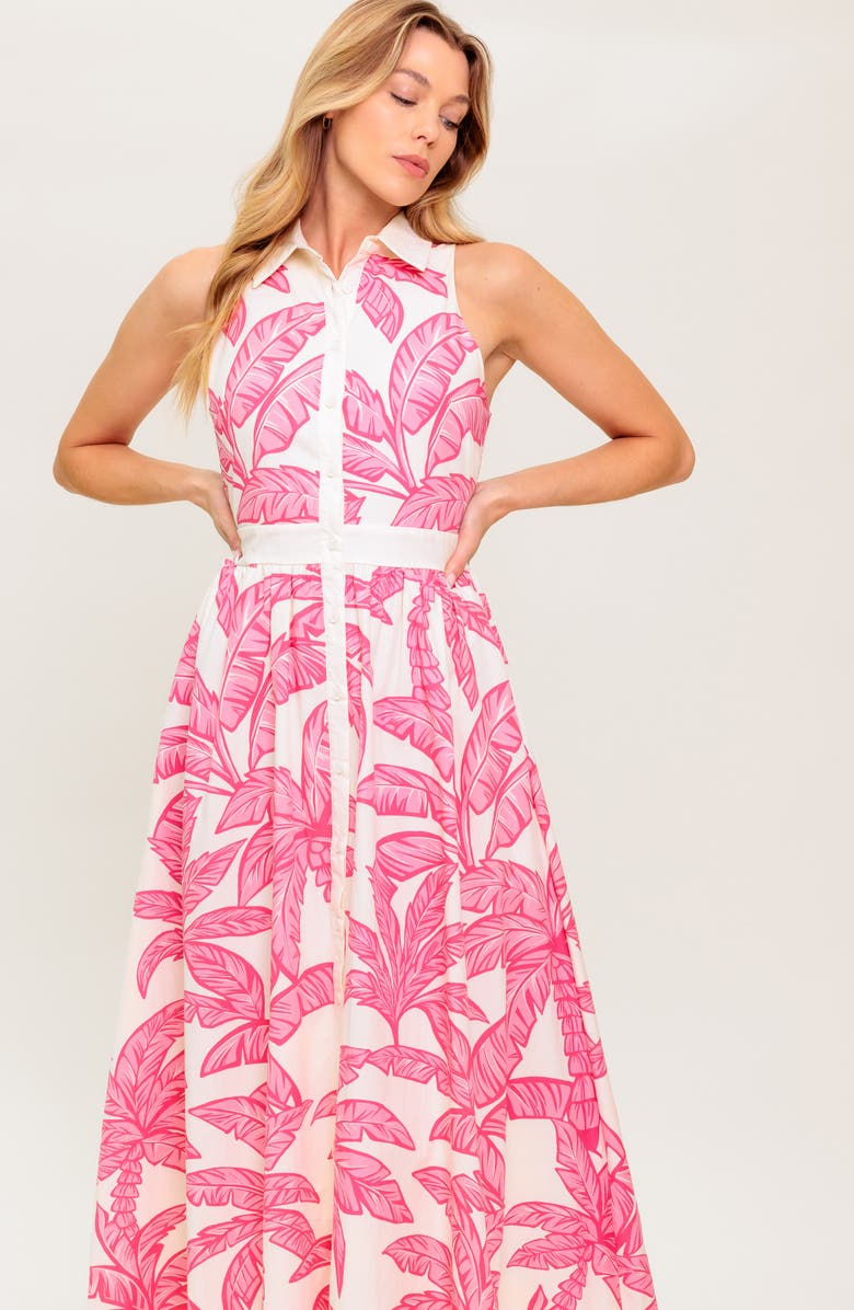 FLYING TOMATO Trpoical Print Sleeveless Maxi Shirtdress, Alternate, color, Ivory Pink