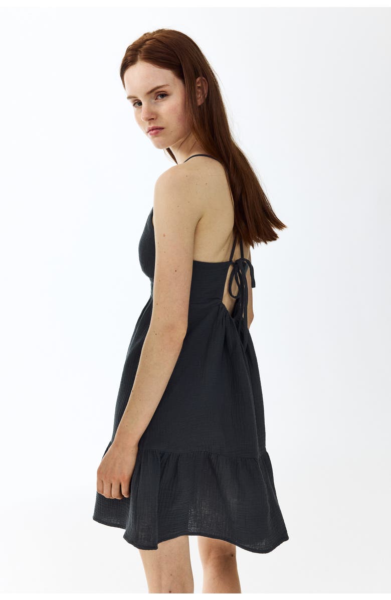 H&M Open-back Muslin Dress, Alternate, color, Dark Gray