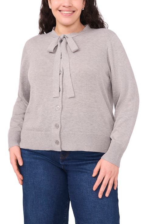 Tie Neck Cardigan (Plus)