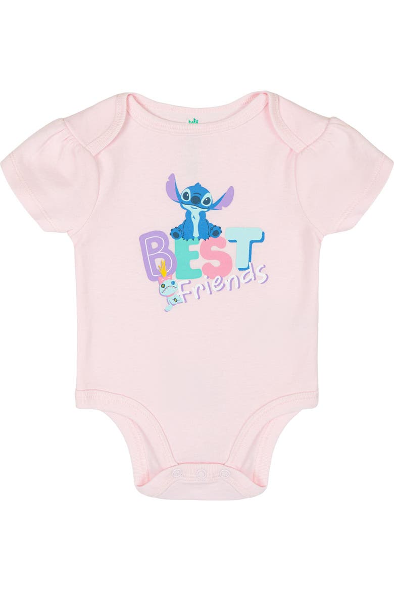 Lilo & Stitch Girls' 5-Pack Short Sleeve Bodysuits, Alternate, color, Stitch Angel Aqua Pink