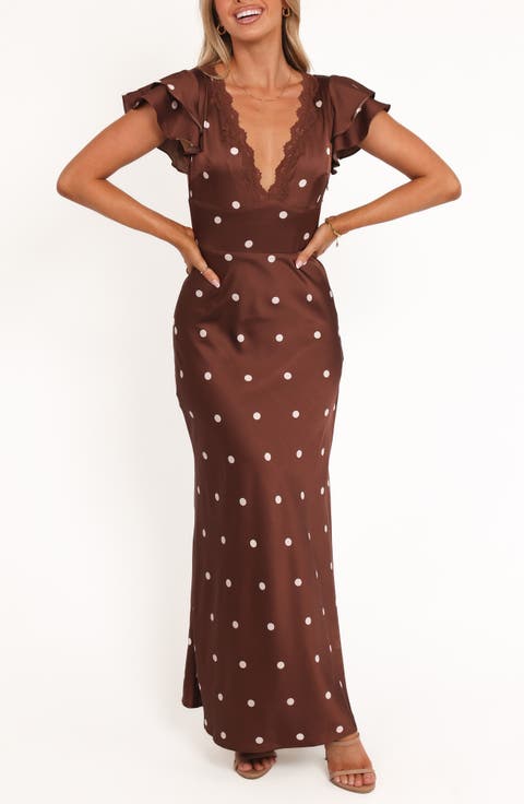 Arella Dot Satin Maxi Dress