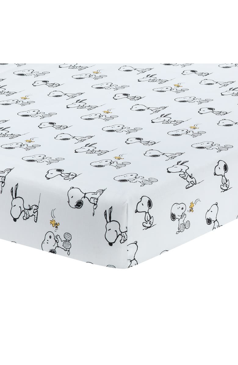 Lambs & Ivy Classic Snoopy 100% Cotton Fitted Baby Crib Sheet, Main, color, White Multi