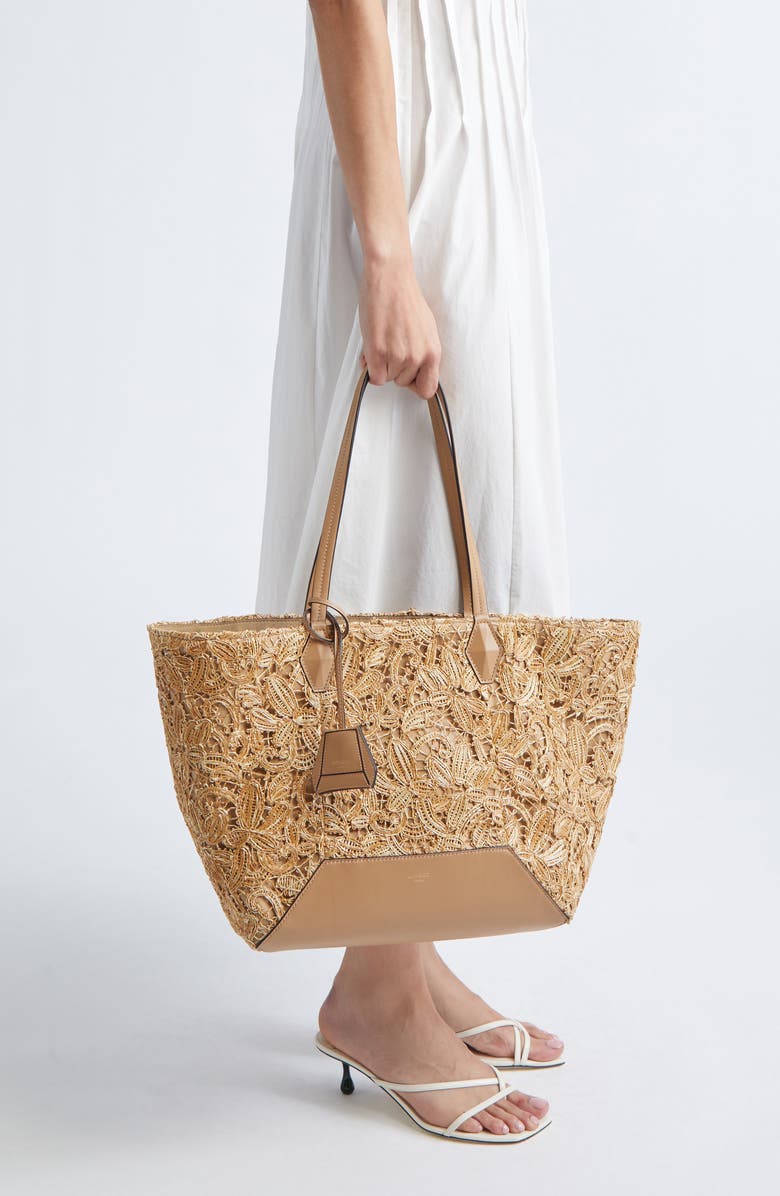 Jimmy Choo Medium Diamond Raffia Tote, Alternate, color, Natural/ Gold