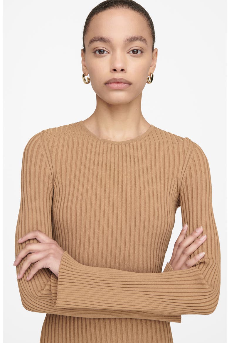 Sia Rib Midi Dress, Alternate, color, CAMEL