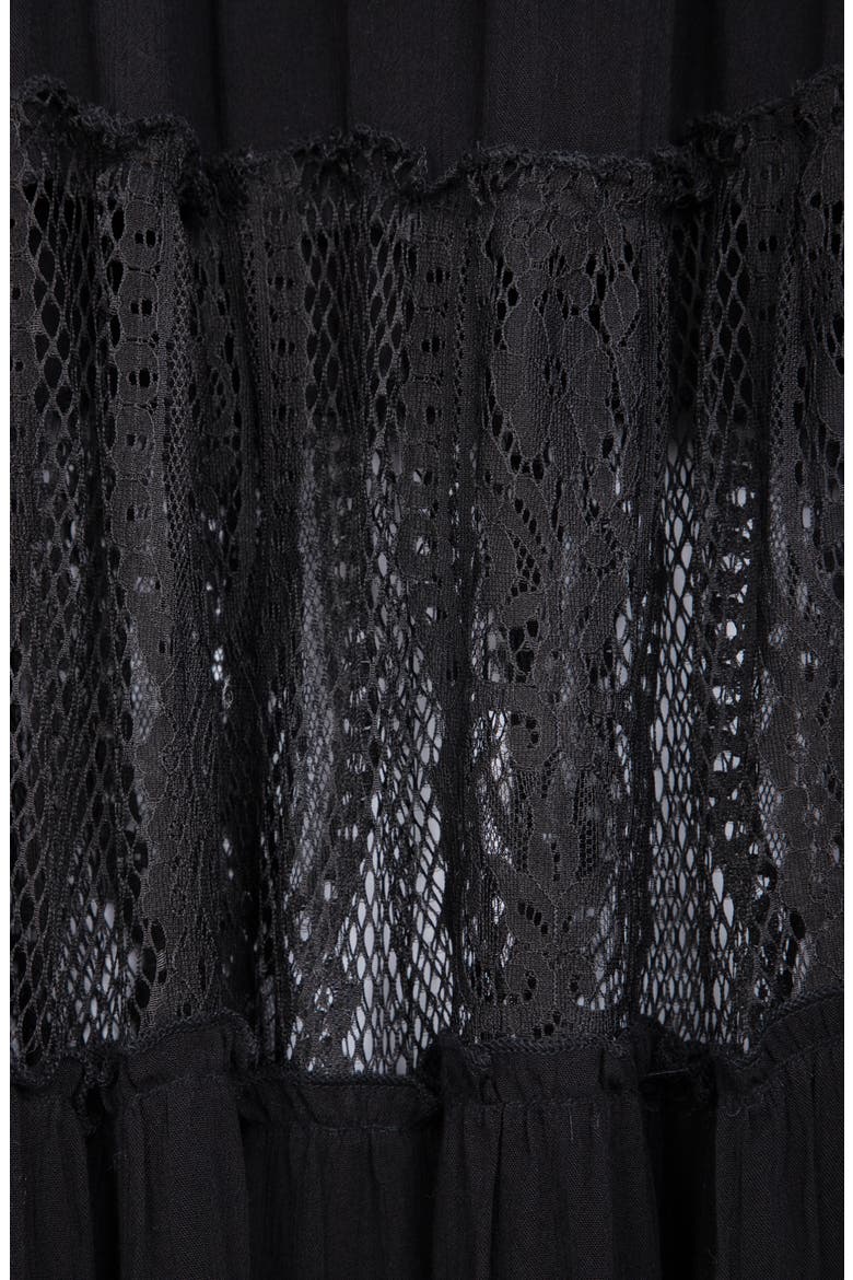 Floral Embroidered Lace Long Sleeve Tiered Caftan, Alternate, color, BLACK