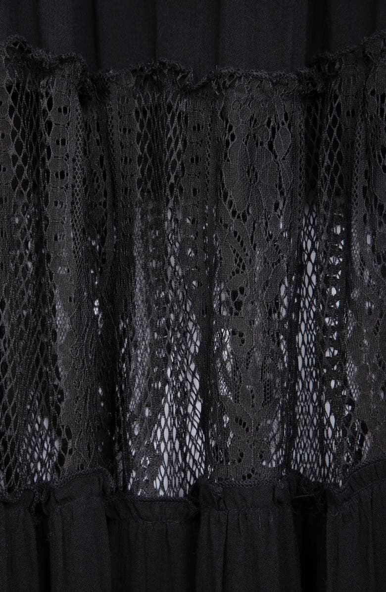 SAACHI Floral Embroidered Lace Long Sleeve Tiered Caftan, Alternate, color, Black