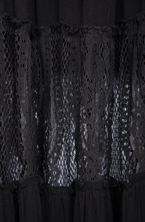 Saachi Floral Embroidered Lace Long Sleeve Tiered Caftan In Black