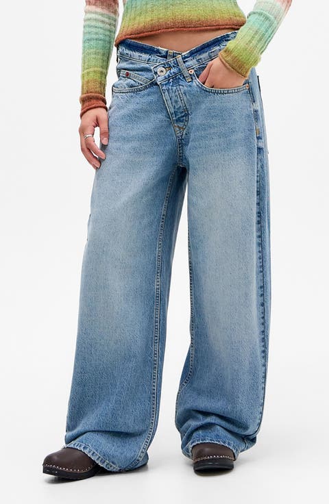 Jaya Crossover Waist Baggy Wide Leg Jeans (Light Vintage)
