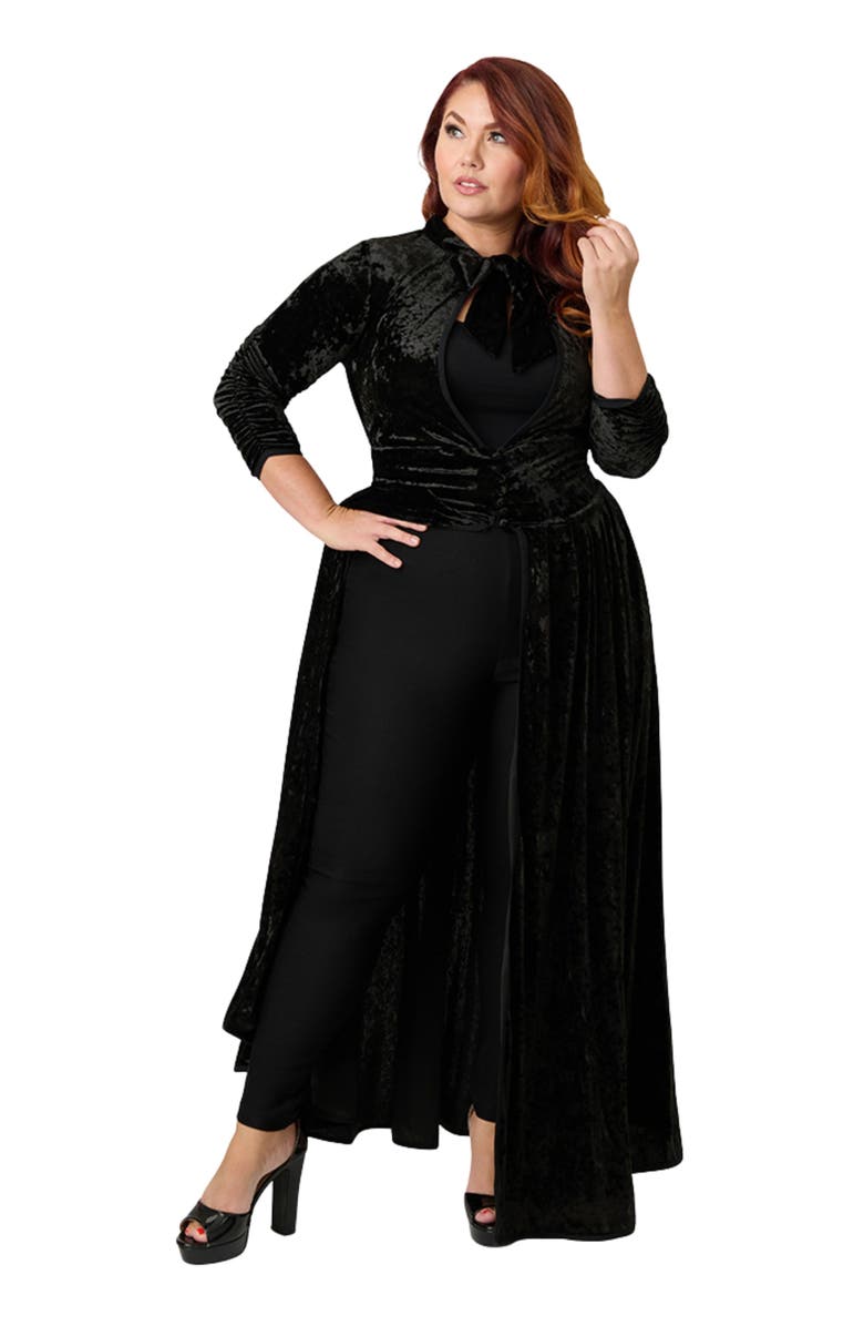 Unique Vintage Plus Size Three Quarter Sleeved Starlet Duster, Main, color, Black