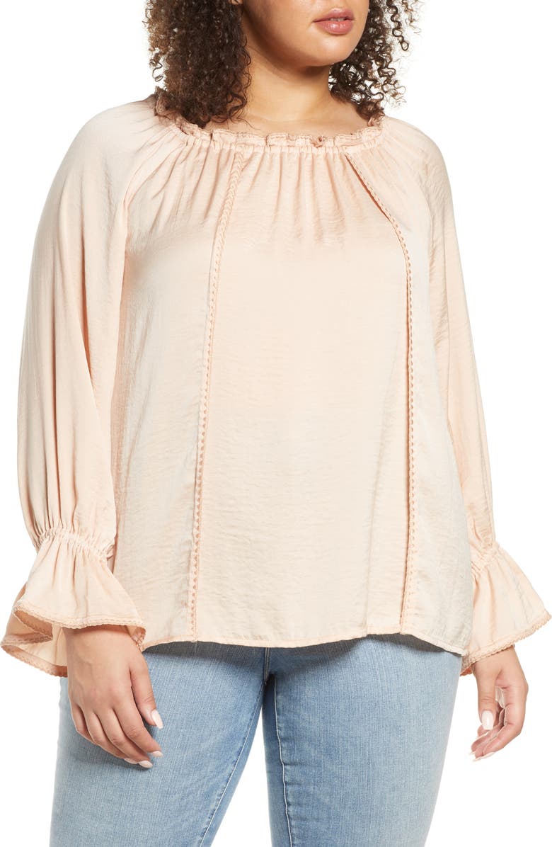 Single Thread Embroidery Trim Peasant Blouse, Main, color,