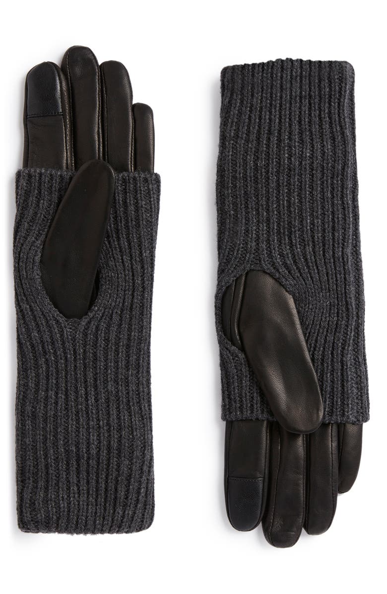 AllSaints Knit & Leather Gloves, Main, color, 