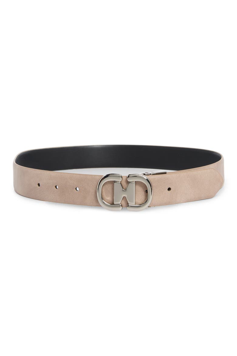 Squat Horsebit Buckle Reversible Belt, Main, color, TAUPE BLACK