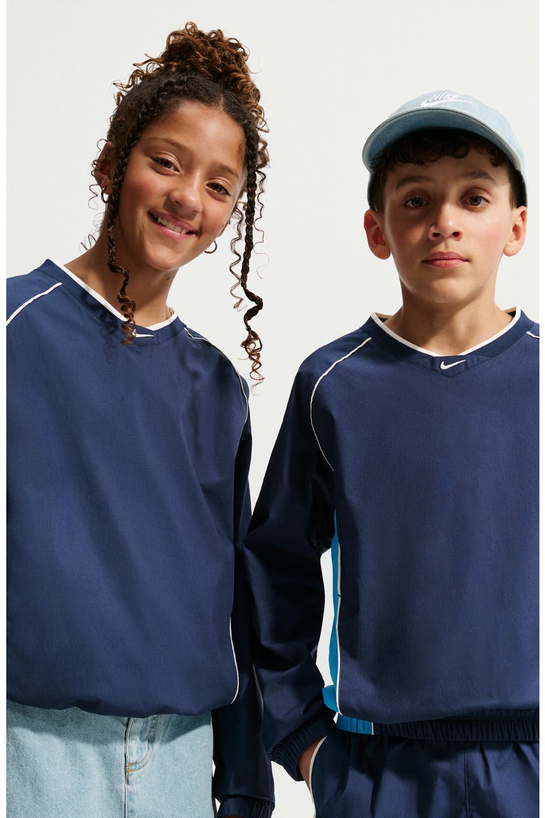 Kids' Woven Long Sleeve V-Neck T-Shirt, Alternate, color, MIDNIGHT NAVY/ SOFT PEARL
