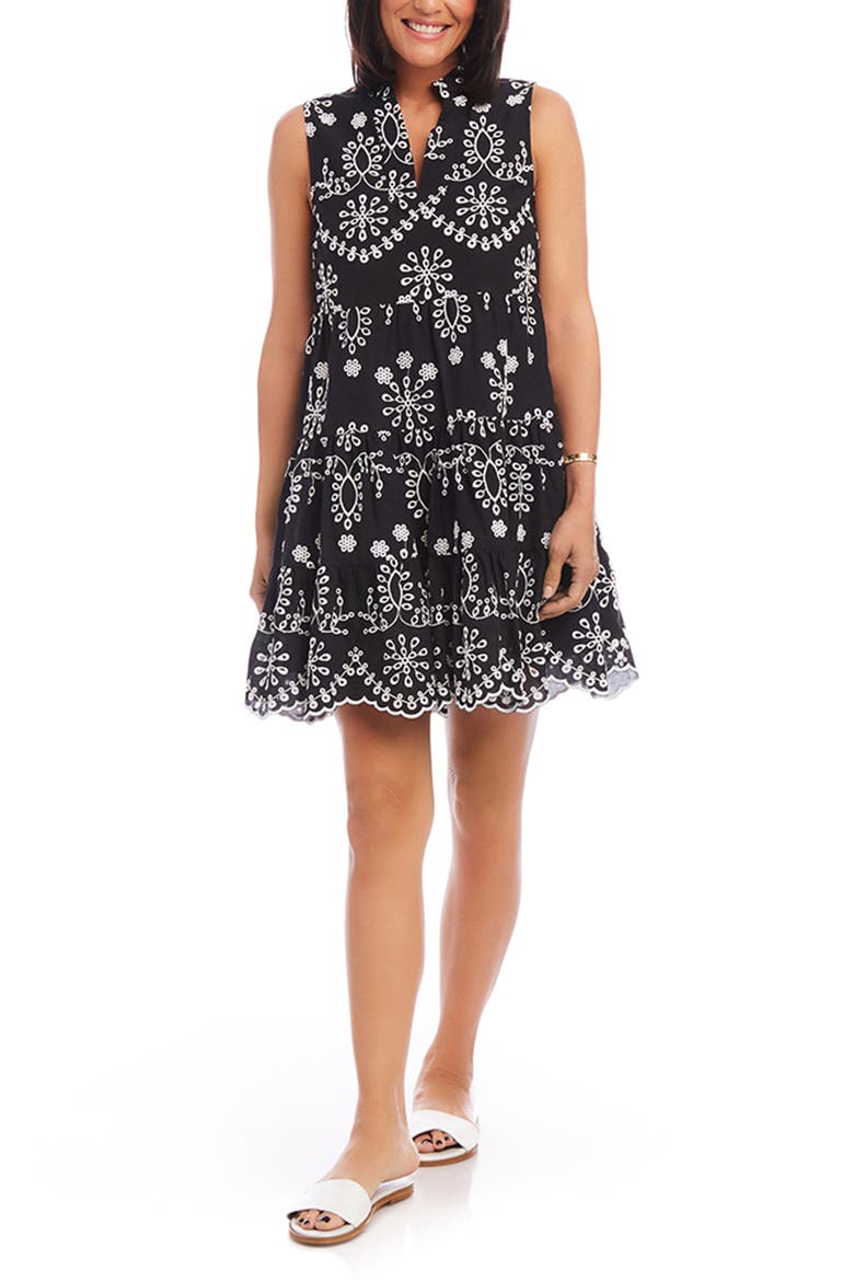 Eyelet Embroidered Sleeveless Tiered Cotton Dress, Main, color, BOW