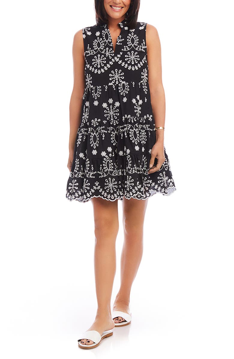 Karen Kane Eyelet Embroidered Sleeveless Tiered Cotton Dress, Main, color, Bow