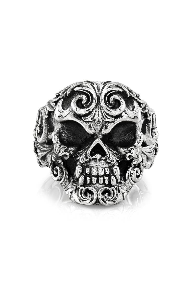 07 Filigree Skull Ring, Main, color, Silver